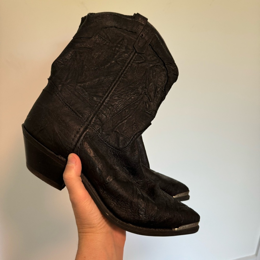 Sheplers Black Leather Cowboy Boots Size 8M
